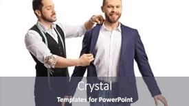  Presentation with music man in suit - Slide deck consisting of man-trying-on-a-suit background and a dark gray colored foreground