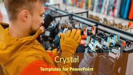  Presentation with ski - Amazing presentation having man trying on gloves for ski or snowboarding backdrop and a crimson colored foreground