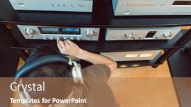  Presentation with home - Beautiful slide set featuring man turning up the volume on home hi-fi stereo for louder music backdrop and a coral colored foreground
