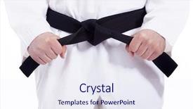  Presentation with martial arts - Slide set consisting of man tying his black belt background and a sky blue colored foreground