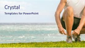 Presentation with walking exercise - Colorful PPT theme enhanced with man tying running shoe lace backdrop and a sky blue colored foreground