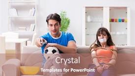  Presentation with wife - Theme enhanced with man tying up his wife to watch sports football background and a coral colored foreground