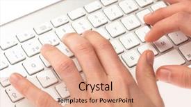  Presentation with evolution of man - Slides with man typing on a keyboard background and a coral colored foreground