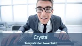  Presentation with crazy - PPT theme having man typing on the keyboard background and a ocean colored foreground