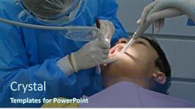  Presentation with work in clinic dental surgery - Amazing slide deck having man-undergo-the-dental-treatment backdrop and a ocean colored foreground