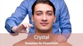  Presentation with plastic surgery - PPT theme having man undergoing plastic surgery isolated on white background and a coral colored foreground