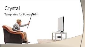  Presentation with retro television knobs isolated - Colorful slide deck enhanced with man unhappy - angry senior watching television backdrop and a white colored foreground