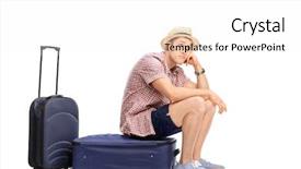  Presentation with male nurses day - Slides enhanced with man unhappy - bored male tourist sitting background and a  colored foreground