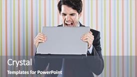 Presentation with crazy - PPT theme consisting of man unhappy - crazy businessman eating his laptop background and a gray colored foreground