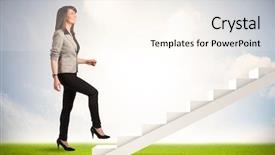  Presentation with climbing - Beautiful PPT theme featuring man up - business person climbing up backdrop and a  colored foreground