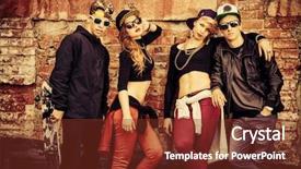  Presentation with young generation - PPT layouts with man upon rock - group of young modern people background and a tawny brown colored foreground