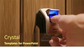  Presentation with man door - PPT theme featuring man-use-of-fingerprint-door background and a tawny brown colored foreground