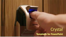  Presentation with man door - Colorful slide set enhanced with man-use-of-fingerprint-door backdrop and a tawny brown colored foreground