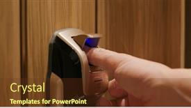  Presentation with man door - Cool new slide deck with man-use-of-fingerprint-door backdrop and a tawny brown colored foreground