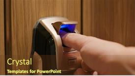  Presentation with man door - Presentation design featuring man-use-of-fingerprint-door background and a tawny brown colored foreground