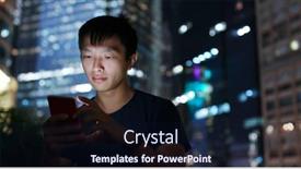  Presentation with mobile use - Theme with man use of mobile phone in city at night background and a wine colored foreground