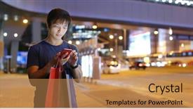  Presentation with man holding phone - Theme enhanced with man use of mobile phone background and a coral colored foreground