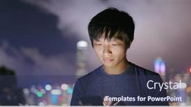  Presentation with smart city - Slide deck with man use of smart phone in city at night background and a tawny brown colored foreground