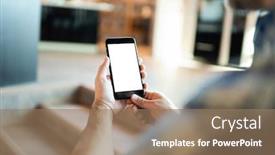  Presentation with path - Presentation design consisting of man-uses-a-smartphone-holding background and a coral colored foreground