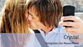  Presentation with phone - Theme consisting of man uses his mobile phone background and a  colored foreground