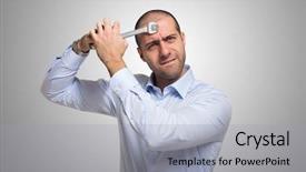  Presentation with brain - Beautiful slide deck featuring man using a 19mm wrench backdrop and a light gray colored foreground