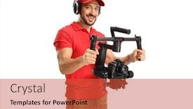  Presentation with camera - Slide deck with man-using-a-camera-gimbal background and a red colored foreground