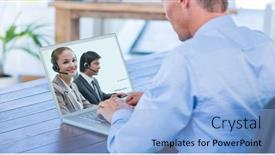  Presentation with online meeting - PPT theme consisting of man-using-a-laptop background and a light blue colored foreground