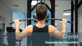  Presentation with machine - Beautiful PPT theme featuring man-using-a-lat-machine backdrop and a ocean colored foreground