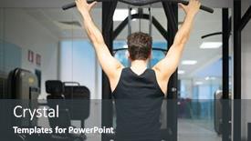  Presentation with machine - Colorful theme enhanced with man-using-a-lat-machine backdrop and a dark gray colored foreground