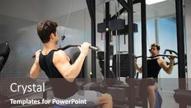  Presentation with machine - Cool new PPT theme with man-using-a-lat-machine backdrop and a dark gray colored foreground