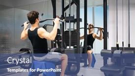  Presentation with bodybuilding - Slide deck having man-using-a-lat-machine background and a ocean colored foreground