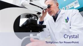  Presentation with laboratory chemical - Slide deck enhanced with man using a microscope background and a lemonade colored foreground