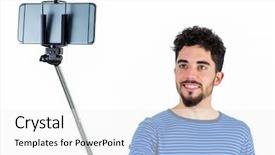  Presentation with selfie - Colorful PPT layouts enhanced with man using a selfie stick backdrop and a white colored foreground