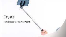  Presentation with selfie - Presentation design consisting of man using a selfie stick background and a white colored foreground