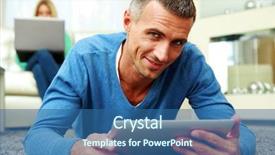  Presentation with computer - Amazing presentation having man using a tablet computer while his girlfriend using laptop at home backdrop and a ocean colored foreground