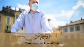  Presentation with bike - Audience pleasing presentation theme consisting of man-using-an-e-bike backdrop and a coral colored foreground