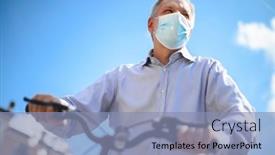  Presentation with bike - Cool new PPT theme with man-using-an-e-bike backdrop and a light blue colored foreground
