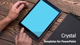  Presentation with man relaxing on massage table - Cool new presentation with man using app with digital backdrop and a dark gray colored foreground