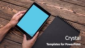  Presentation with ipad - Slides enhanced with man using app with digital background and a dark gray colored foreground