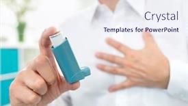  Presentation with breathing - Slide set with man using blue asthma inhaler medication with breathing difficulties background and a sky blue colored foreground