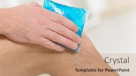  Presentation with knee pain - Slides having man-using-cold-gel-compress background and a coral colored foreground