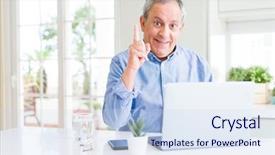  Presentation with computer - Slide set enhanced with man using computer laptop work background and a sky blue colored foreground