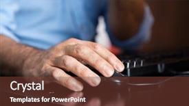  Presentation with lab mouse - PPT layouts featuring man using computer mouse background and a tawny brown colored foreground