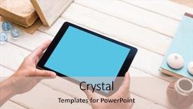  Presentation with computer vision abstract digital eye - Colorful PPT theme enhanced with man using digital tablet computer backdrop and a lemonade colored foreground