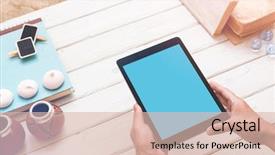  Presentation with computer vision abstract digital eye - Presentation theme consisting of man using digital tablet computer background and a lemonade colored foreground