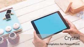  Presentation with using digital tablet - Presentation having man using digital tablet computer background and a lemonade colored foreground