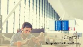  Presentation with flight - Colorful presentation design enhanced with man-using-digital-tablet backdrop and a soft green colored foreground