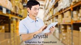  Presentation with using digital tablet - Slide set featuring elder scrolls - man using digital tablet while background and a coral colored foreground