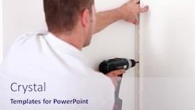  Presentation with drill - PPT layouts consisting of man using electric drill background and a sky blue colored foreground