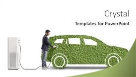  Presentation with green officebuilding man - PPT layouts consisting of man-using-ev-charger background and a white colored foreground